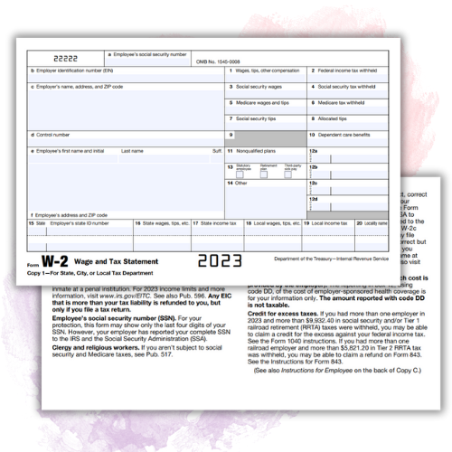 Template of IRS Form W-2 for 2023